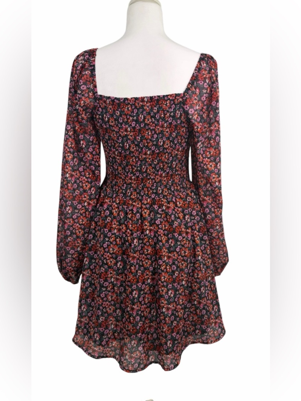 mi ami Floral Tunic Dress, Square Neck, Long Sleeves, Size M, Boho Vibes - Picture 5 of 11